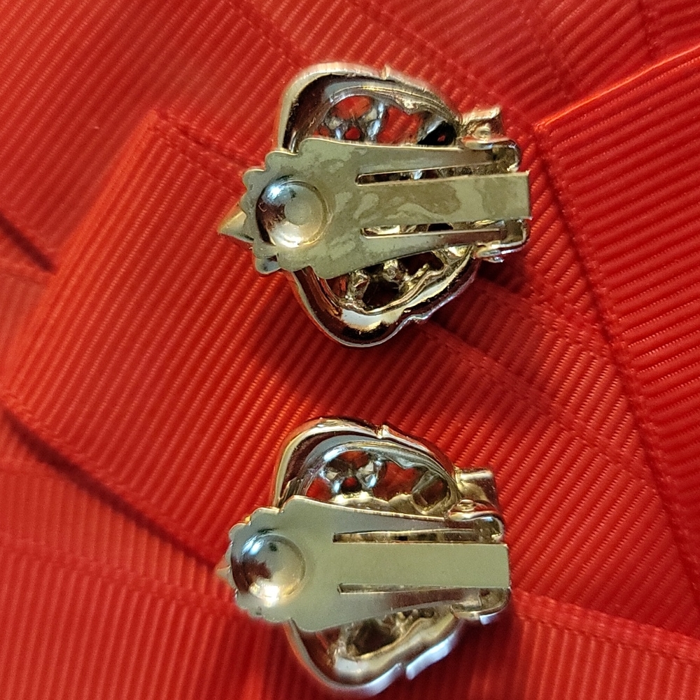 Small Silver & Rhinestone Clip-on Earrings - Picture 2 of 4
